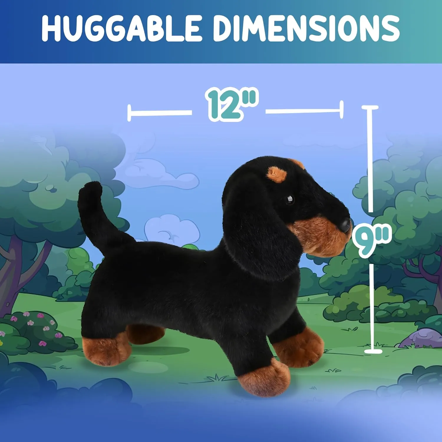 Forest & Twelfth 12” Standing Dachshund Plush Dog Stuffed Animals Realistic Stuffed Animal Pet Replicas for Kids and Pet Lovers - Perfect Pet Substitute and Educational Tool