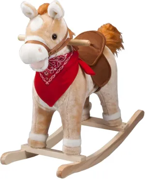 Fox Valley Traders Animated Rocking Horse with Sounds, Plush Ride-On Pony with Wooden Base