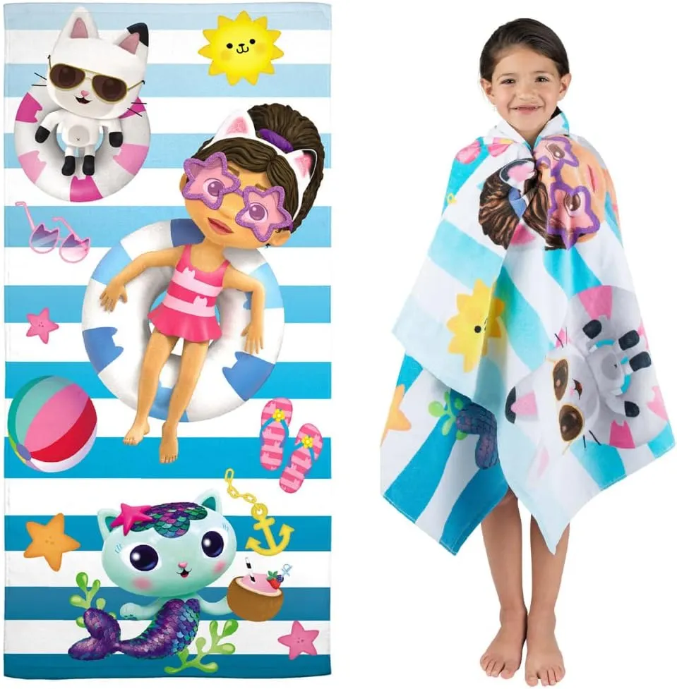 Franco DreamWorks Gabby's Dollhouse Super Soft Cotton Bath/Pool/Beach Towel, 58 in x 28 in, (Official Licensed Gabby's Dollhouse Product)