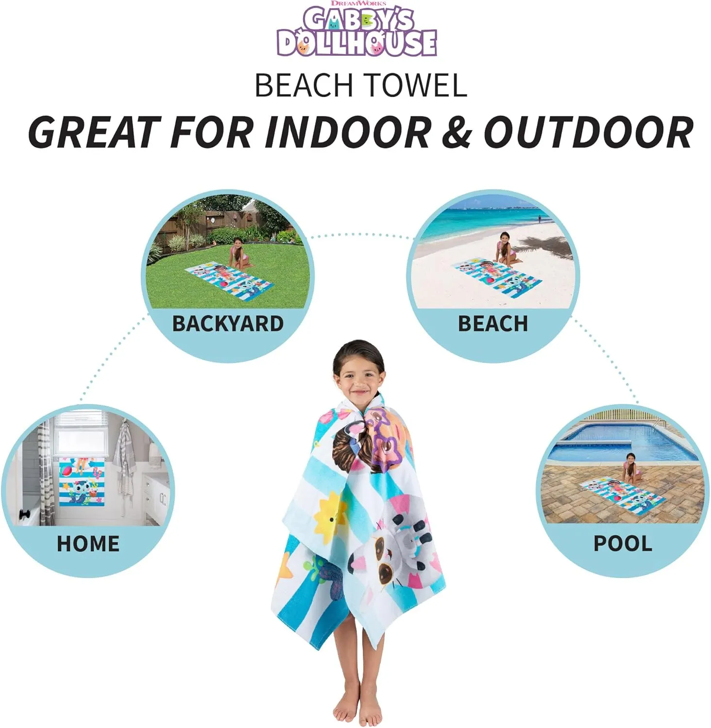 Franco DreamWorks Gabby's Dollhouse Super Soft Cotton Bath/Pool/Beach Towel, 58 in x 28 in, (Official Licensed Gabby's Dollhouse Product)