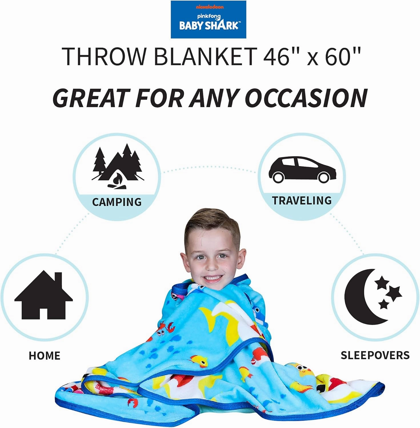 Franco - AT0468 Kids Bedding Super Soft Plush Throw Blanket, 46" x 60" Twin Size, Baby Shark
