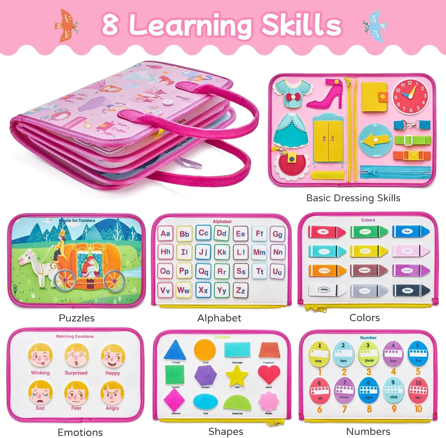 Freebear Busy Board, Toddler Travel Toys, Sensory Toys for Toddlers 2 3 4, Montessori Learning Toys for Toddlers Activities Board, Educational Toys for 2 3 Year Old Boys Girls Gift, Princess Medium