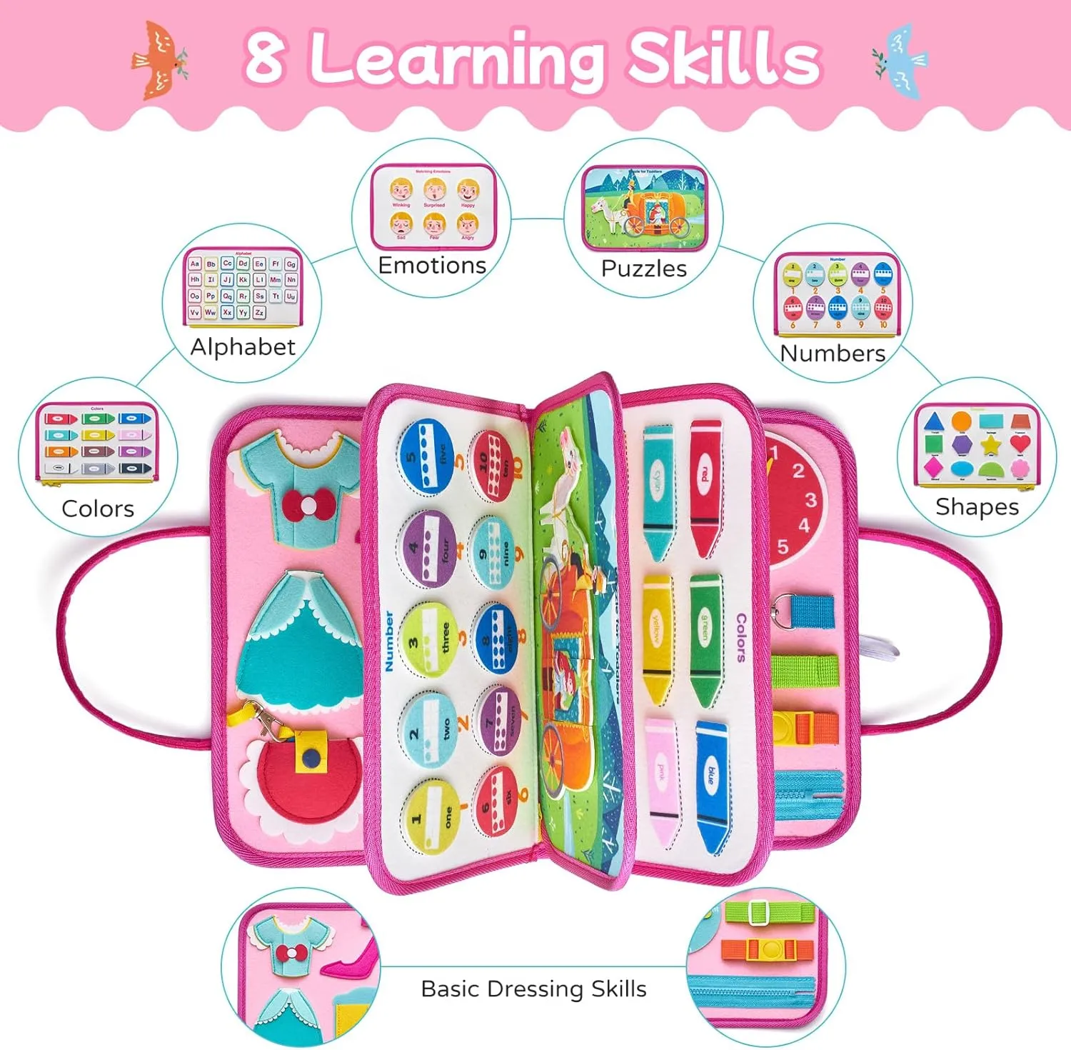 Freebear Busy Board, Toddler Travel Toys, Sensory Toys for Toddlers 2 3 4, Montessori Learning Toys for Toddlers Activities Board, Educational Toys for 2 3 Year Old Boys Girls Gift, Princess Medium