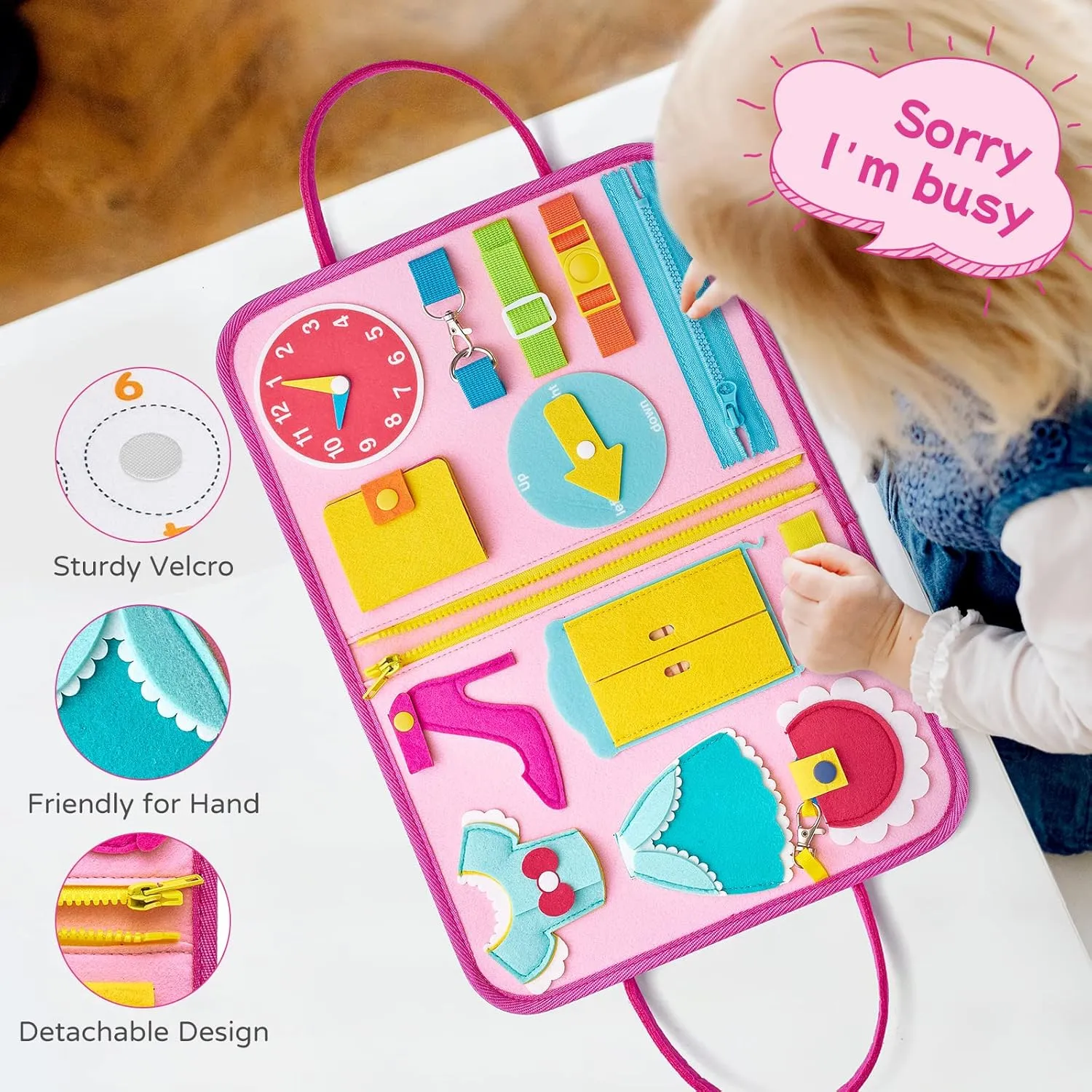 Freebear Busy Board, Toddler Travel Toys, Sensory Toys for Toddlers 2 3 4, Montessori Learning Toys for Toddlers Activities Board, Educational Toys for 2 3 Year Old Boys Girls Gift, Princess Medium