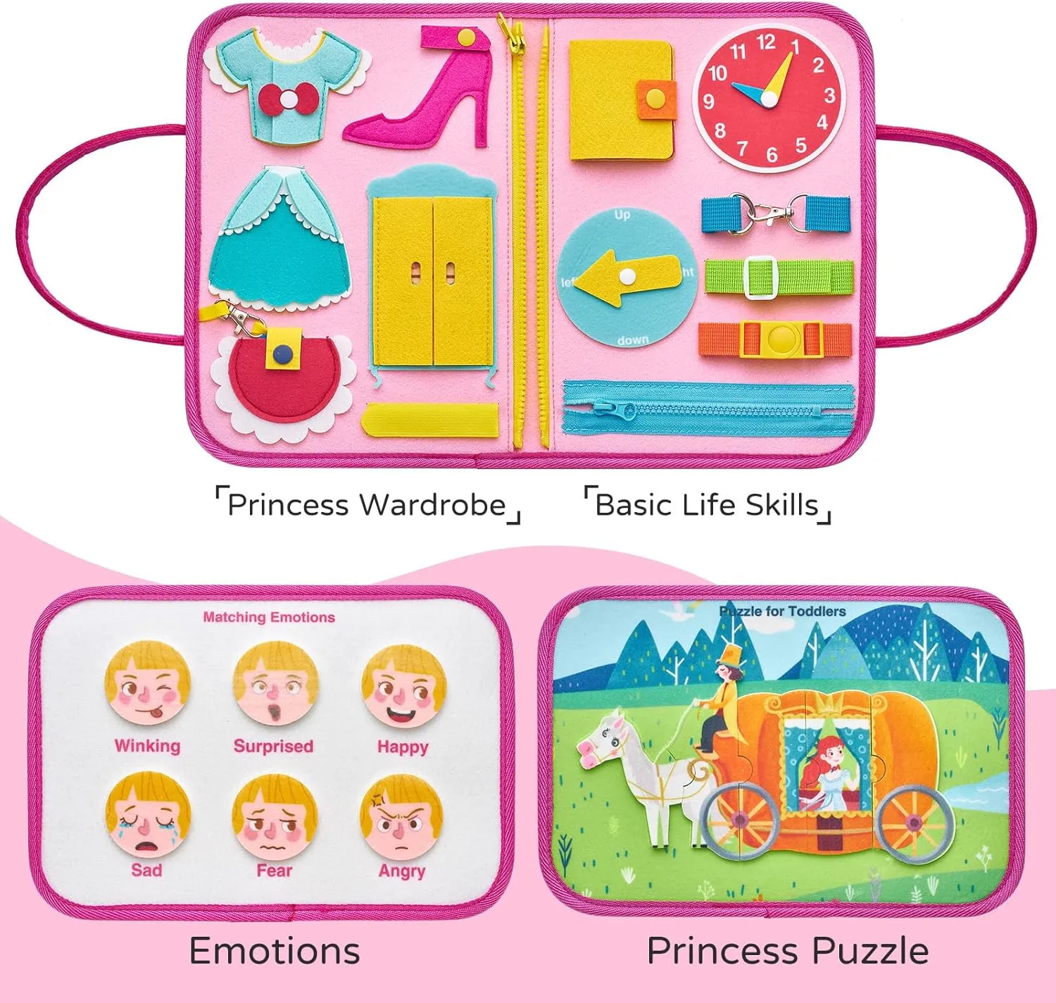 Freebear Busy Board, Toddler Travel Toys, Sensory Toys for Toddlers 2 3 4, Montessori Learning Toys for Toddlers Activities Board, Educational Toys for 2 3 Year Old Boys Girls Gift, Princess Medium