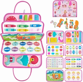 Freebear Busy Board Toddler Travel Toys Quiet Book Sensory Board for Toddlers 1 2 3 4, Montessori Educational Toys for 3 4 Year Old Girls Boys Gift, Princess