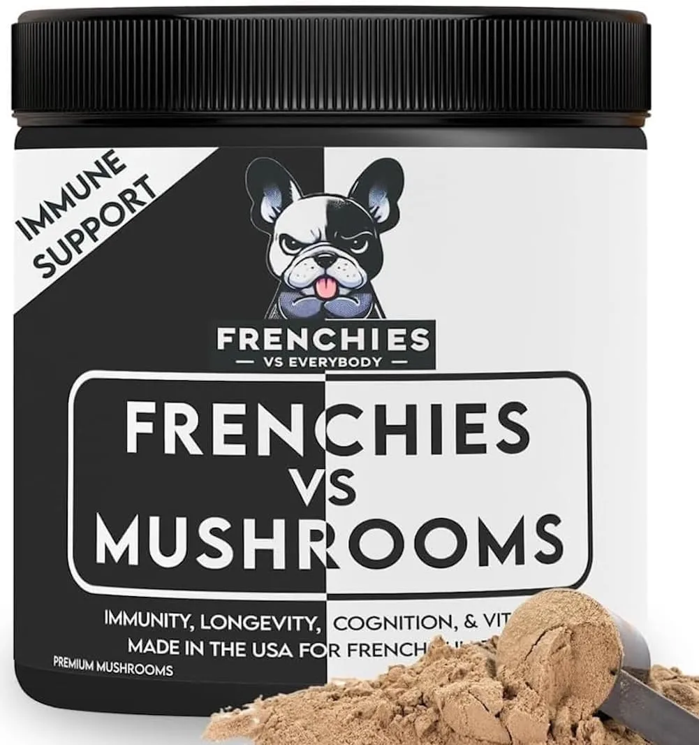 French Bulldog Optimized Mushroom Supplement for Dogs w/Turkey Tail Mushroom, Omega-3, Organic Turmeric – Mushroom Powder Super Food Topper for Dog Immune Support, Digestion, Allergies & Longevity
