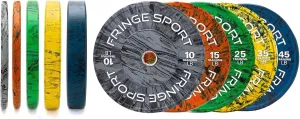 FringeSport Savage Bumper Plates Set and Pairs - Olympic Weight Plate - Rubber Weight Plates with Steel Insert Strength Training Plate (10lb - 460lb)