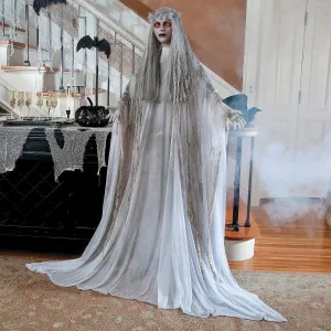 Fun Express Standing Ghost Girl Halloween Decoration, 5 ft 7 in, Plastic and Metal, Flashing Red Eyes with Tatterered Gown, Great for Indoor, Outdoor and Porch Halloween Spooky Decor