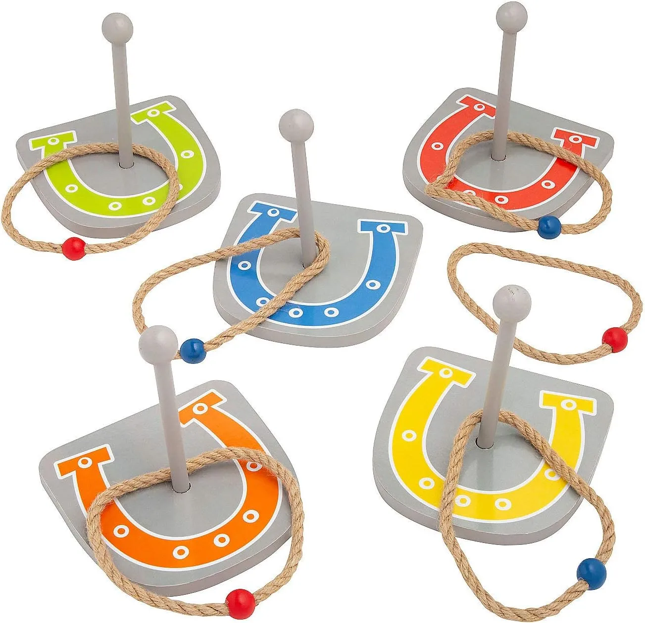 Fun Express Western Horseshoes Ring Toss Game - Classic Outdoor Toy Family Gatherings Backyard Fun Party Entertainment - Horseshoe Targets & Ring Toss Competitions - Perfect for Hours Fun - 11 Pieces
