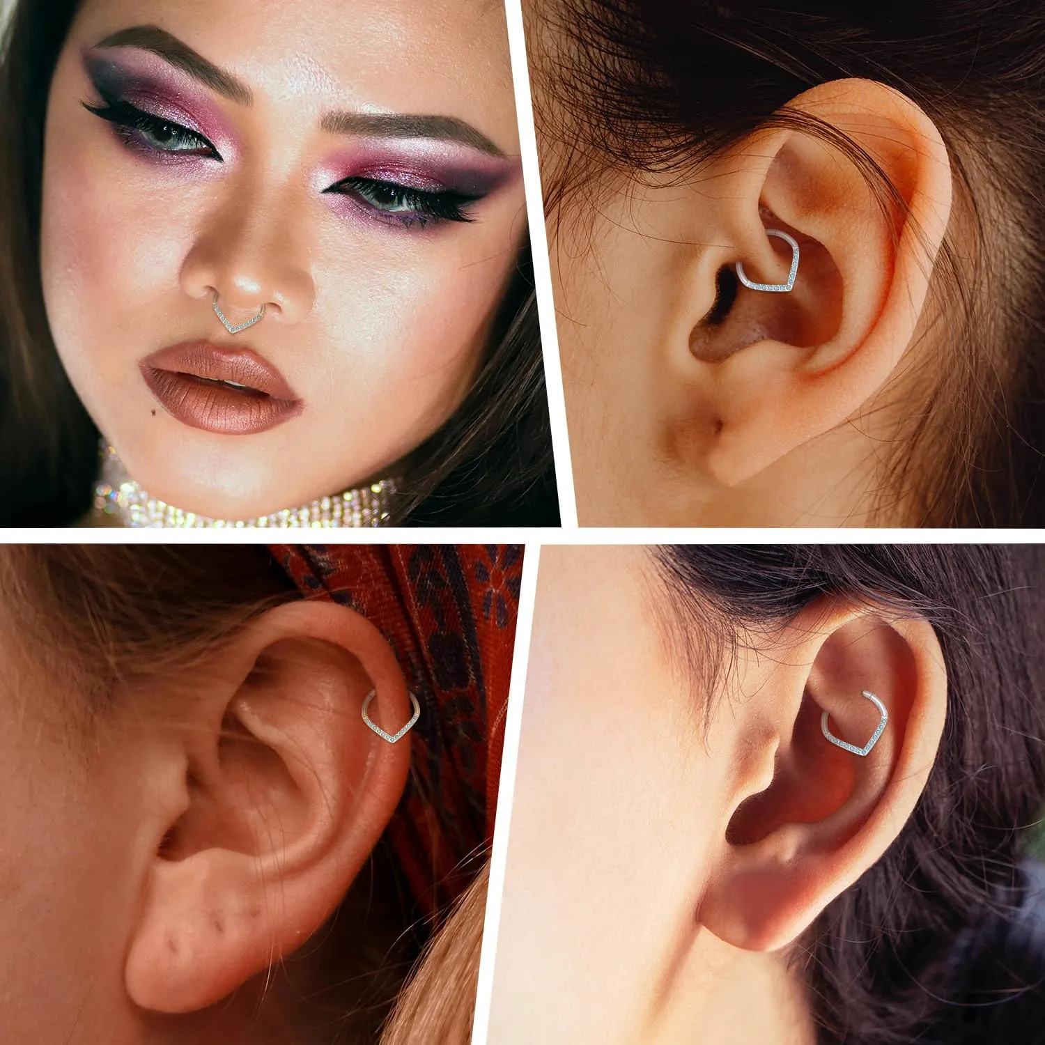 FUNLMO 316L Surgical Steel Septum Ring Teardrop Daith Tragus Helix Rook Conch Piercing Jewelry Cartilage Hoop Earring Hinged Nose Ring
