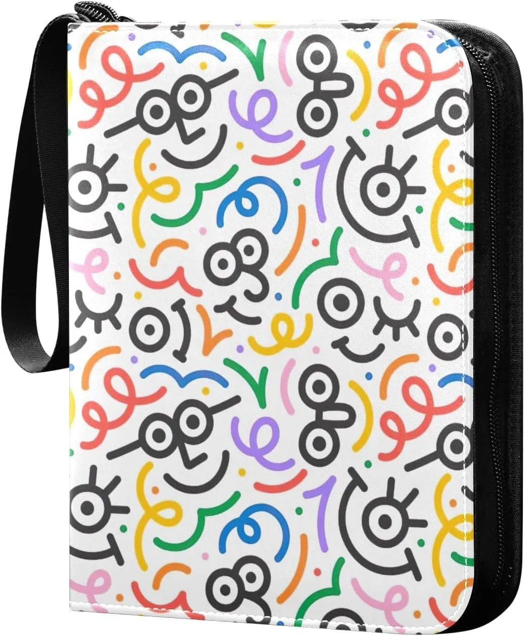 Funny Colorful Line Doodle Face Card Binder Holder, 3 Ring Trading Card Binder Fits 400 Cards Card Book Holder