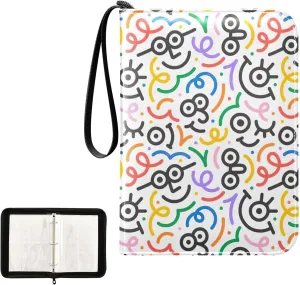 Funny Colorful Line Doodle Face Card Binder Holder, 3 Ring Trading Card Binder Fits 400 Cards Card Book Holder