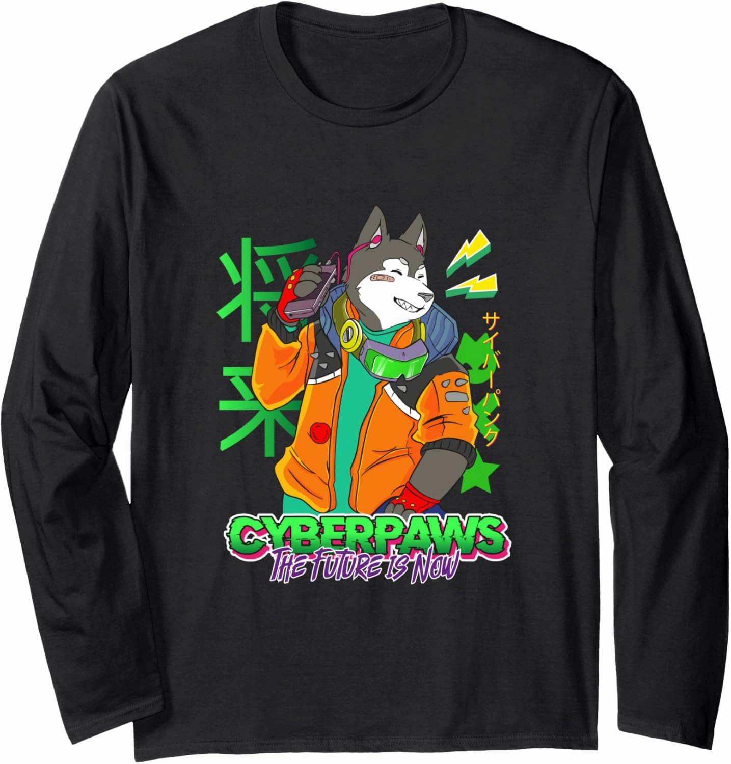 Funny cyberdog Retro futuristic kawaii paws Long Sleeve T-Shirt