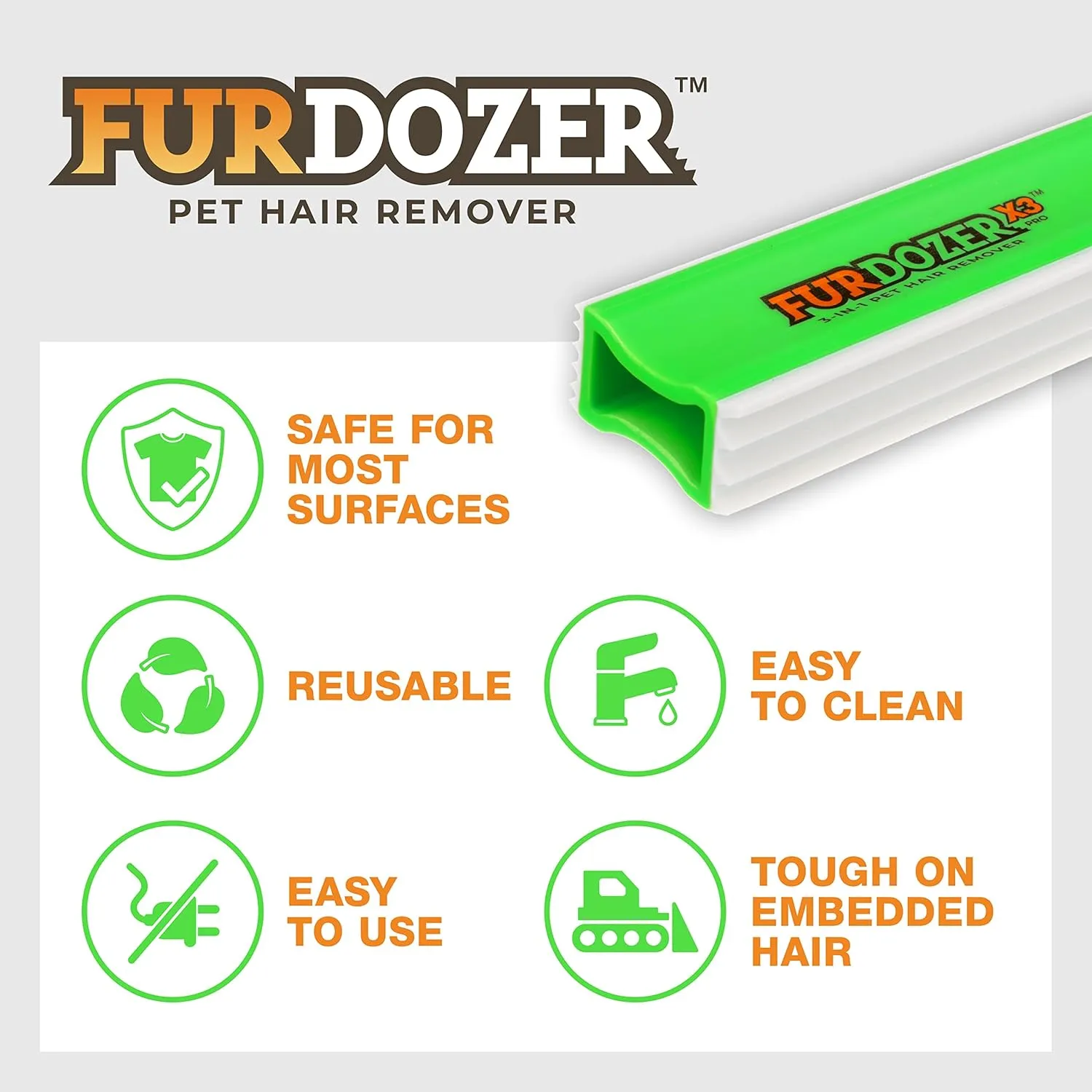 FurDozer X3 MINI Pet Hair Remover & Auto Detailing Tool - Cat & Dog Hair Remover for Carpets, Car Interiors, Couches, Bedding, & Pet Furniture - Reusable Pet Hair Removal Tool for Dog Fur & Lint, 3.5"