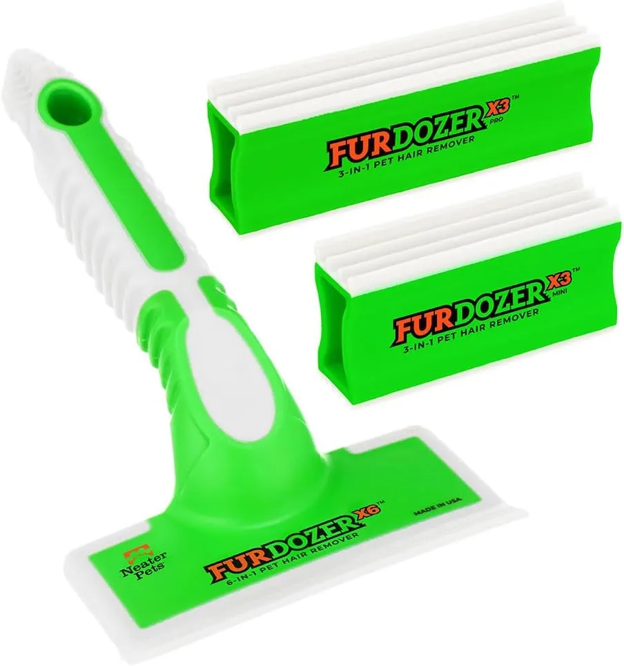 FurDozer X6 & X3 Pet Hair Remover & Auto Detailing Tool Bundle - Cat & Dog Hair Remover for Carpets, Car Interiors, Couches, Bedding, & Furniture - Reusable Pet Hair Removal Tool for Fur & Lint
