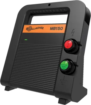 Gallagher MB150 Dual Power Electric Fence Charger | 1.5 Joule 12v Battery or 110v AC Energizer with Adaptive Energy Control | Powers Up to 30 Miles / 100 Acres | Portable and Compact