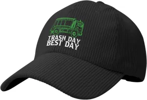 Garbage Day is The Best Day Corduroy Baseball Cap Adjustable Sports Hat Trucker Caps Outdoor Women Men4 Black