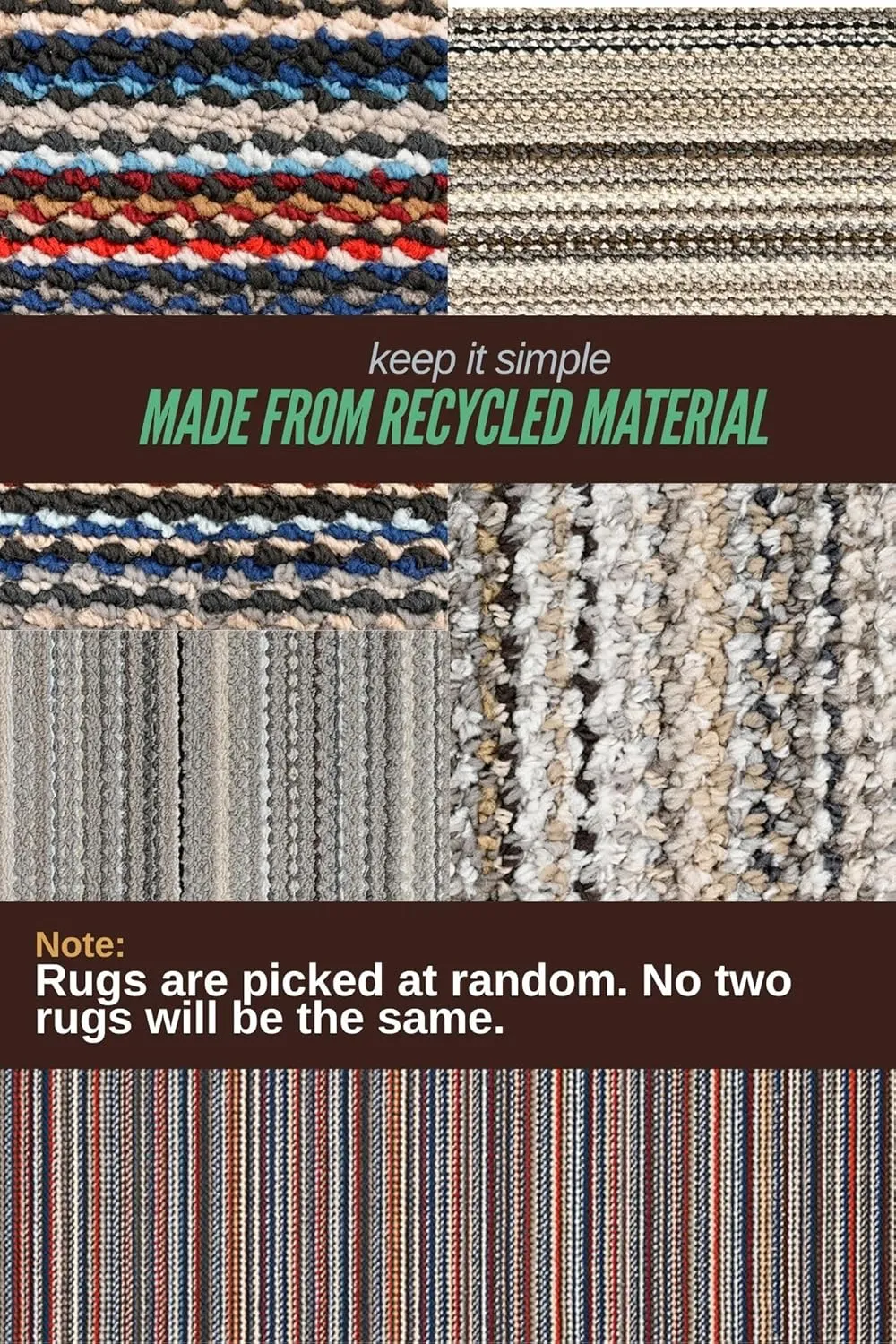 Garland Rug Carnival Stripe Non-Slip Recycled 3' x 8' Random Earthtone Stripes Area Rug – Modern, Stain-Resistant, Ideal for Living Rooms & High-Traffic Areas