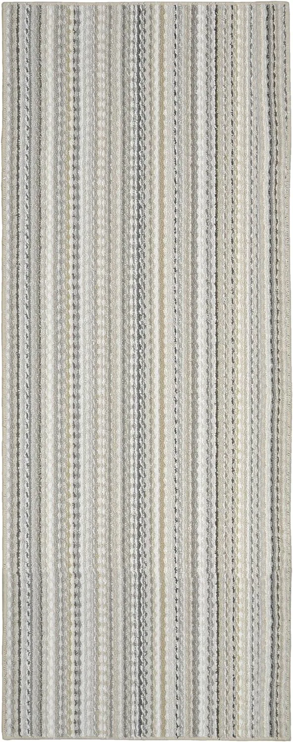 Garland Rug Carnival Stripe Non-Slip Recycled 3' x 8' Random Earthtone Stripes Area Rug – Modern, Stain-Resistant, Ideal for Living Rooms & High-Traffic Areas