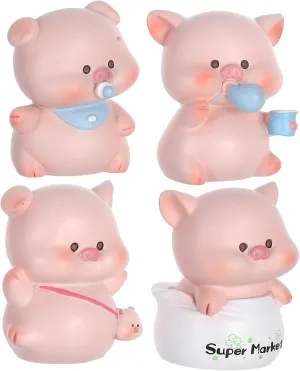 Garneck 4pcs Miniature Pig Figurines Cute Resin Statues for Car Decor Dollhouse Garden Tiny Adornments Adorable Piggy Figures for Creative Office Home Decoration
