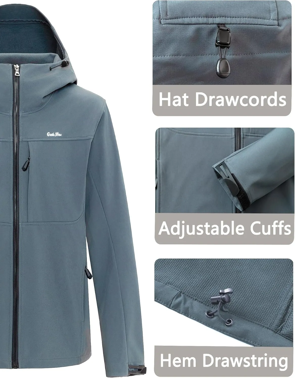 Gash Hao Mens Lightweight Softshell Waterproof Jacket Hooded Fleece Lined Warm Rain Hiking Outdoor Jacket Windbreaker