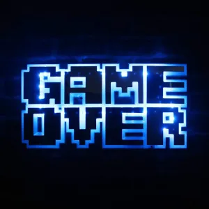 Geek Alerts 3D LED Lighting 8-Bit Pixel Game Over Silhouette Wall Mirror Sign, USB Multi Color Changing Video Game Multi Color Light Illuminated Mirror Night Lamp, Game Room Decoration Gameboy Gift