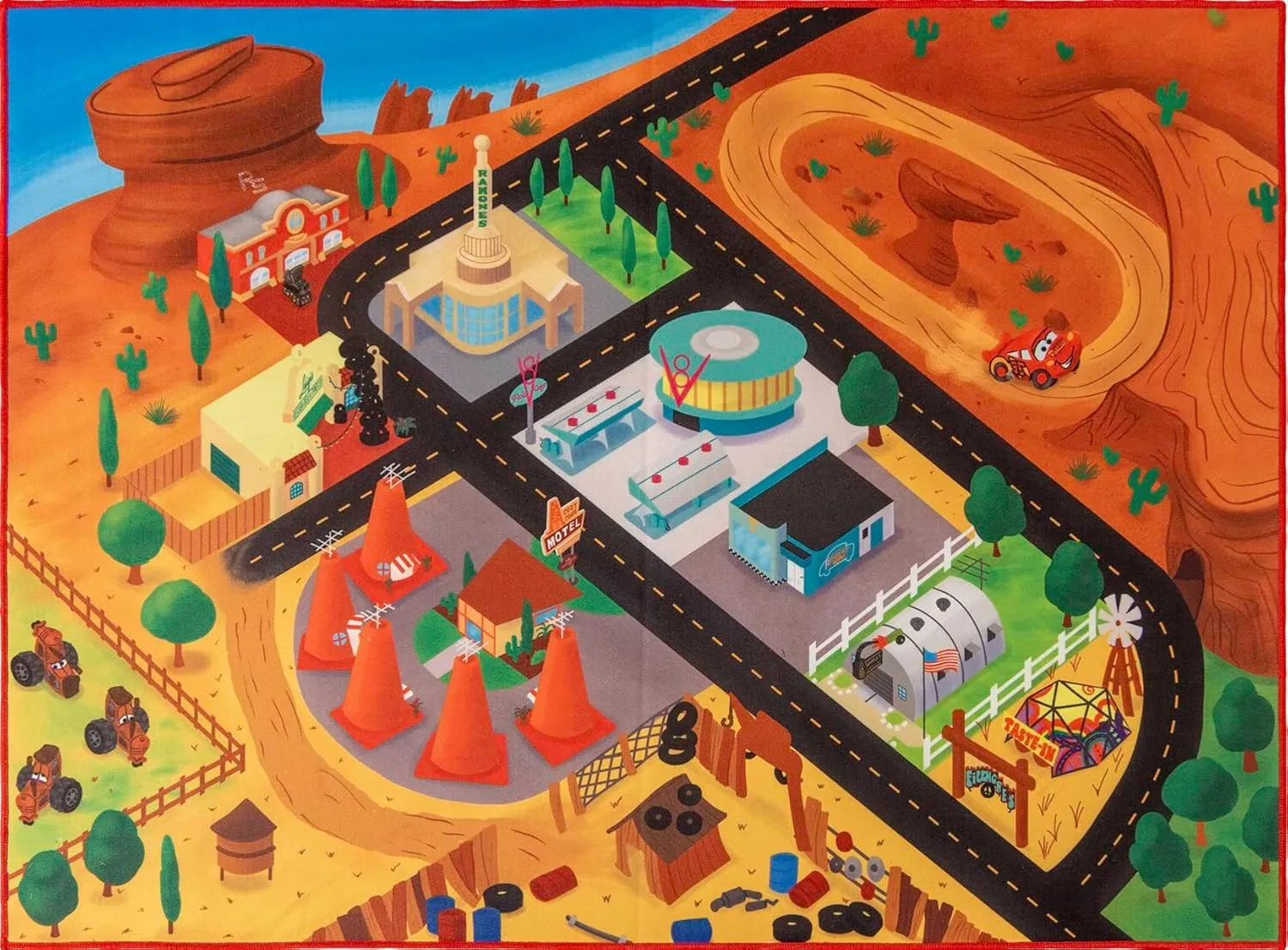 Gertmenian Disney Rug Pixar Boys Girls Childrens Bedroom Decor Kids Home Play Room Mat Bedding Games Area Carpet, 3x5 Small, Red 3X Toy Car Lightning McQueen   Mater   Cruz