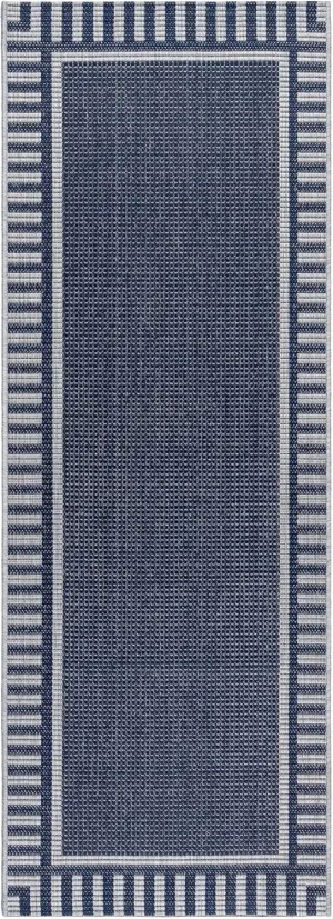 Gertmenian Indoor/Outdoor Flatweave Rug - 2x6 Runner, Stain & UV Resistant, Quick-Drying, Ideal for Deck, Patio, Poolside, Mudroom - Klano Striped Navy, Gray, 28002