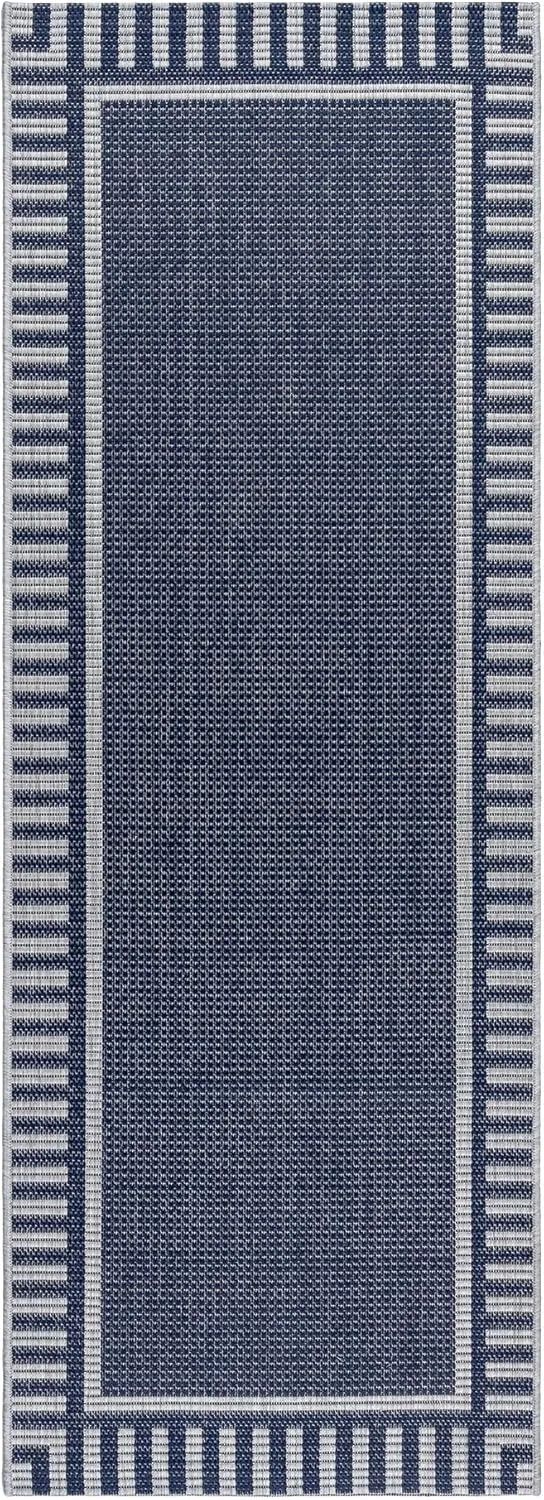 Gertmenian Indoor/Outdoor Flatweave Rug - 2x6 Runner, Stain & UV Resistant, Quick-Drying, Ideal for Deck, Patio, Poolside, Mudroom - Klano Striped Navy, Gray, 28002