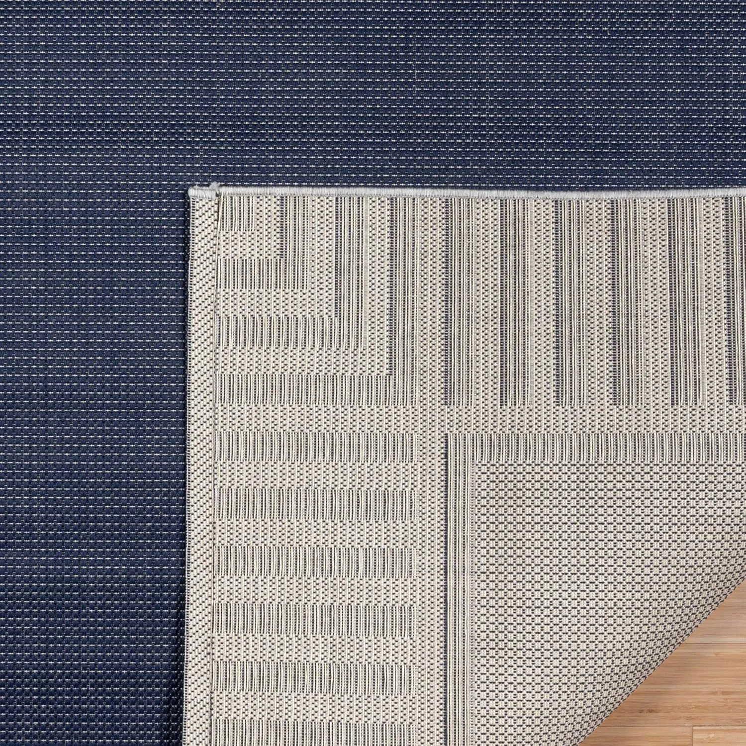 Gertmenian Indoor/Outdoor Flatweave Rug - 2x6 Runner, Stain & UV Resistant, Quick-Drying, Ideal for Deck, Patio, Poolside, Mudroom - Klano Striped Navy, Gray, 28002