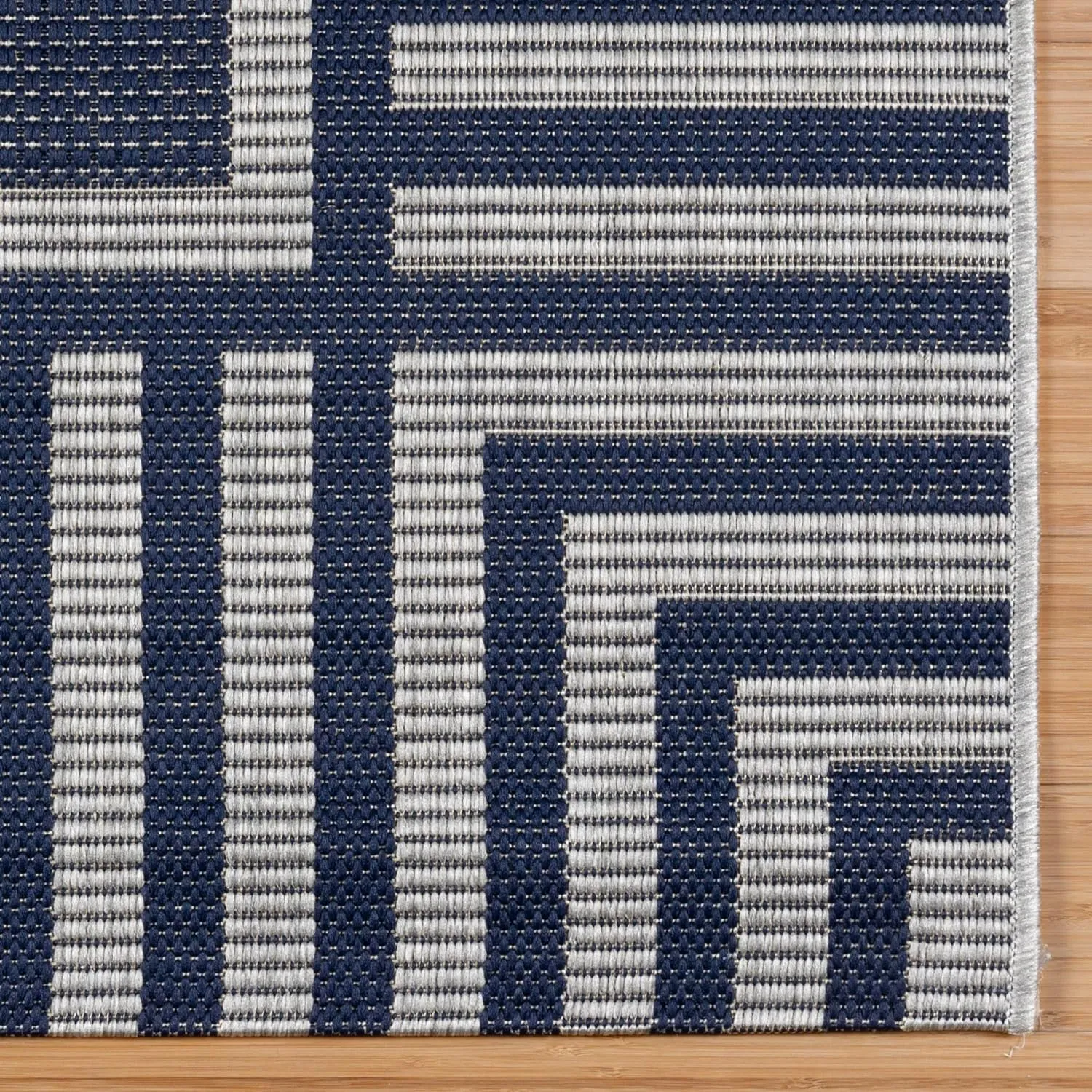 Gertmenian Indoor/Outdoor Flatweave Rug - 2x6 Runner, Stain & UV Resistant, Quick-Drying, Ideal for Deck, Patio, Poolside, Mudroom - Klano Striped Navy, Gray, 28002