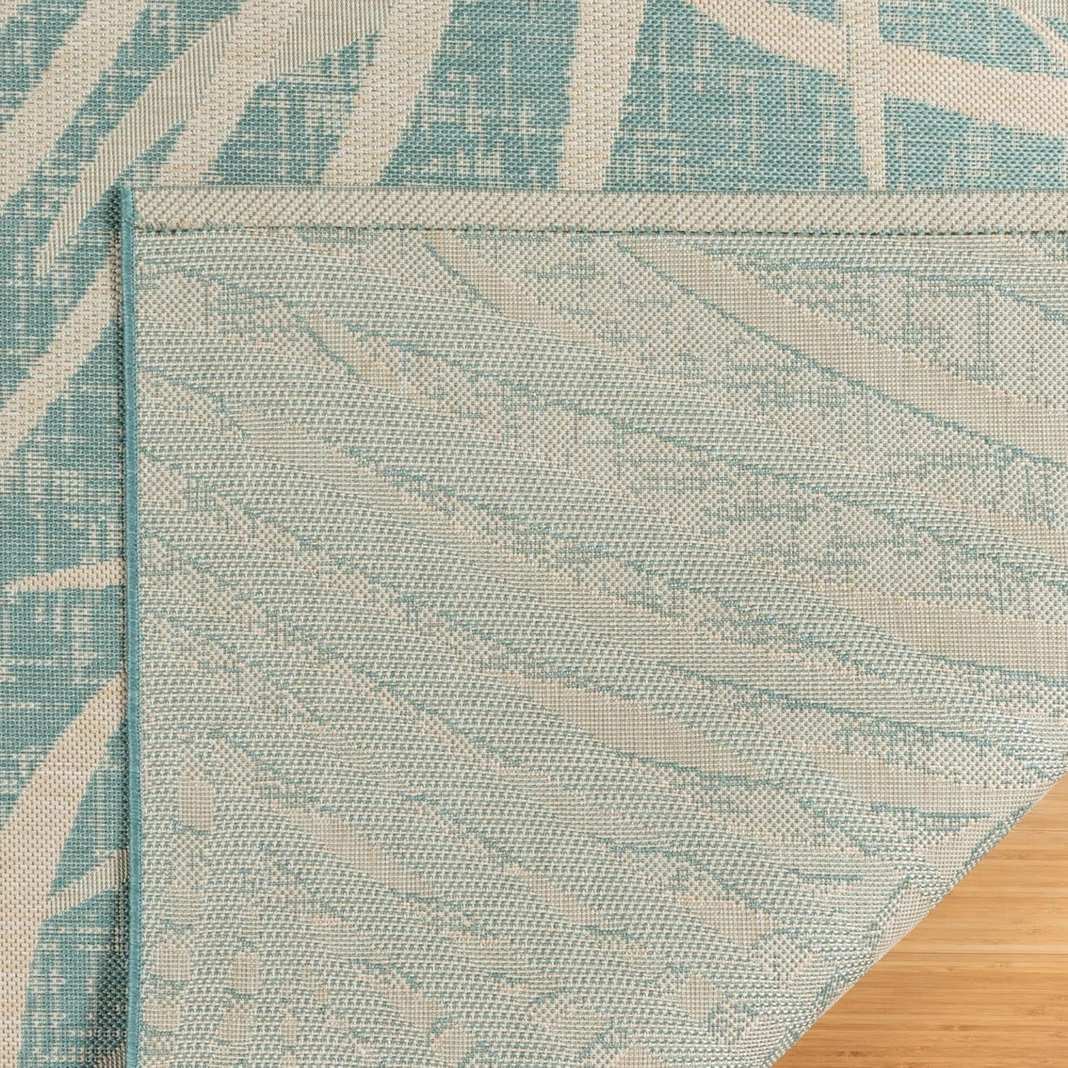 Gertmenian Indoor Outdoor Area Rug, Classic Flatweave, Washable, Stain & UV Resistant Carpet, Deck, Patio, Poolside & Mudroom, 5x7 Ft Standard, Royal Palm Leaf, Green Teal Oasis