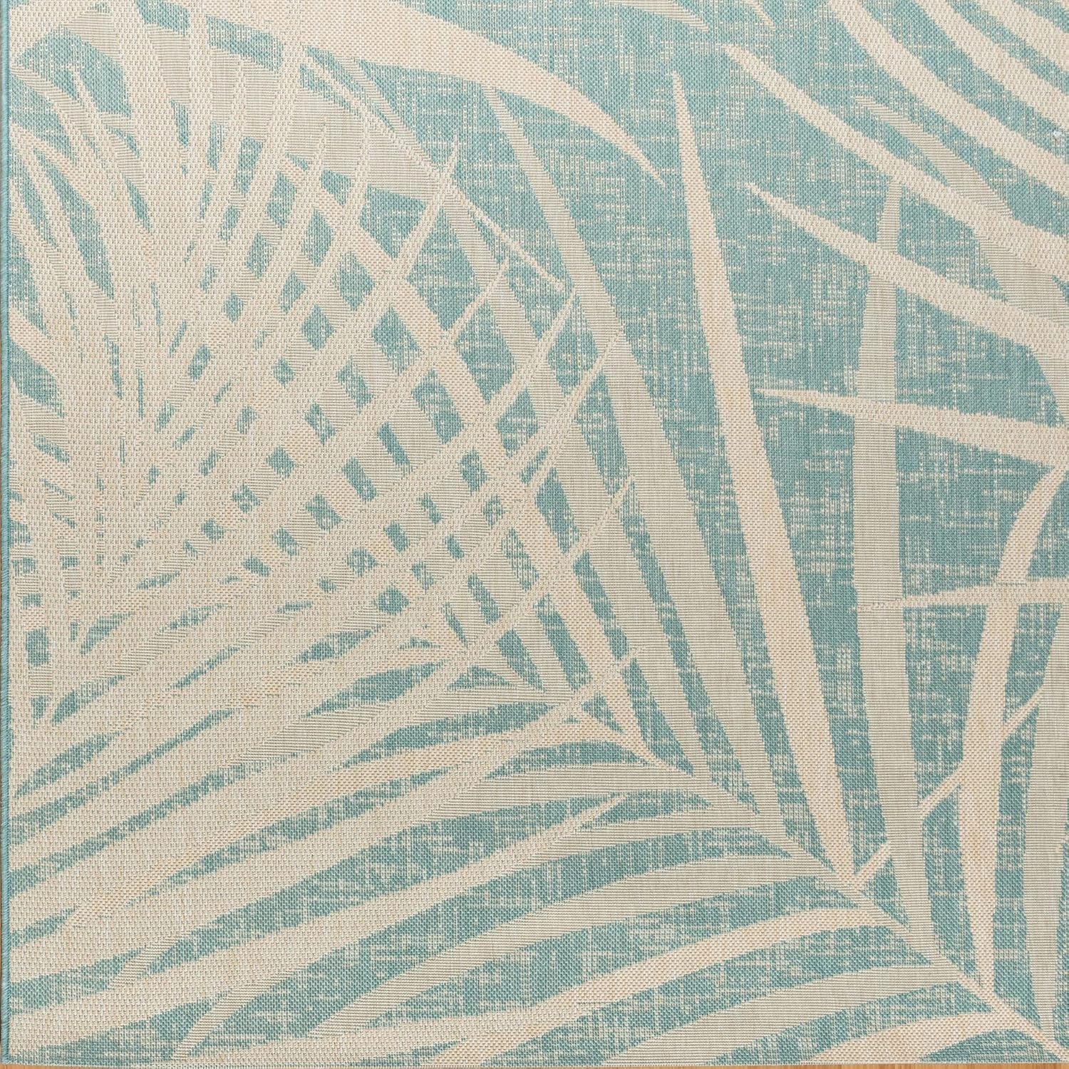 Gertmenian Indoor Outdoor Area Rug, Classic Flatweave, Washable, Stain & UV Resistant Carpet, Deck, Patio, Poolside & Mudroom, 5x7 Ft Standard, Royal Palm Leaf, Green Teal Oasis