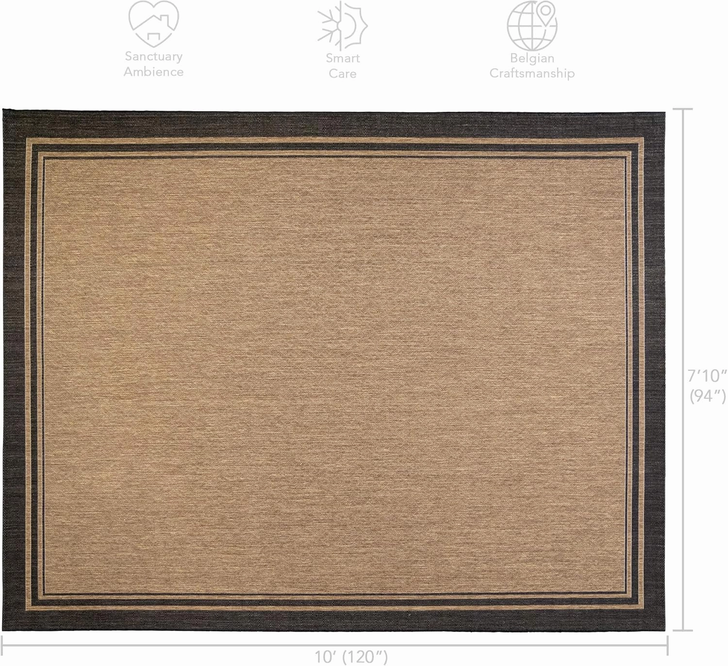 Gertmenian Indoor Outdoor Classic Flatweave Area Rug, Stain & UV Resistant Carpet, Deck, Patio, Poolside & Mudroom, 8x10 Ft Large, Border, Black Tan, 21515