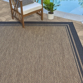 Gertmenian Indoor Outdoor Classic Flatweave Area Rug, Stain & UV Resistant Carpet, Deck, Patio, Poolside & Mudroom, 8x10 Ft Large, Border, Black Tan, 21515