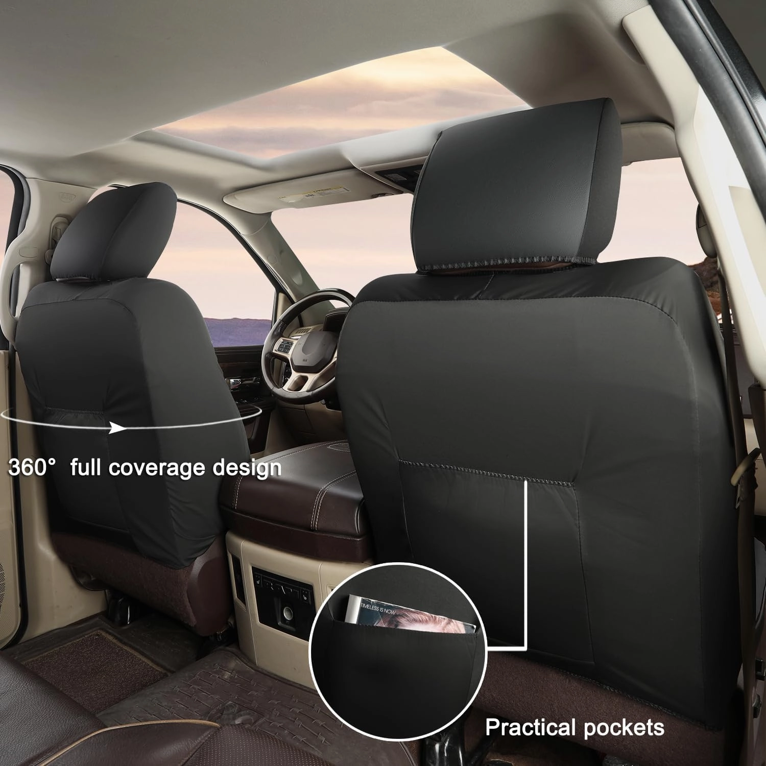 GIANT PANDA Front Car Seat Covers Custom Fit Dodge Ram 1500 2500 3500 Trucks Seat Protectors (Grey/Gray) 2-Pack
