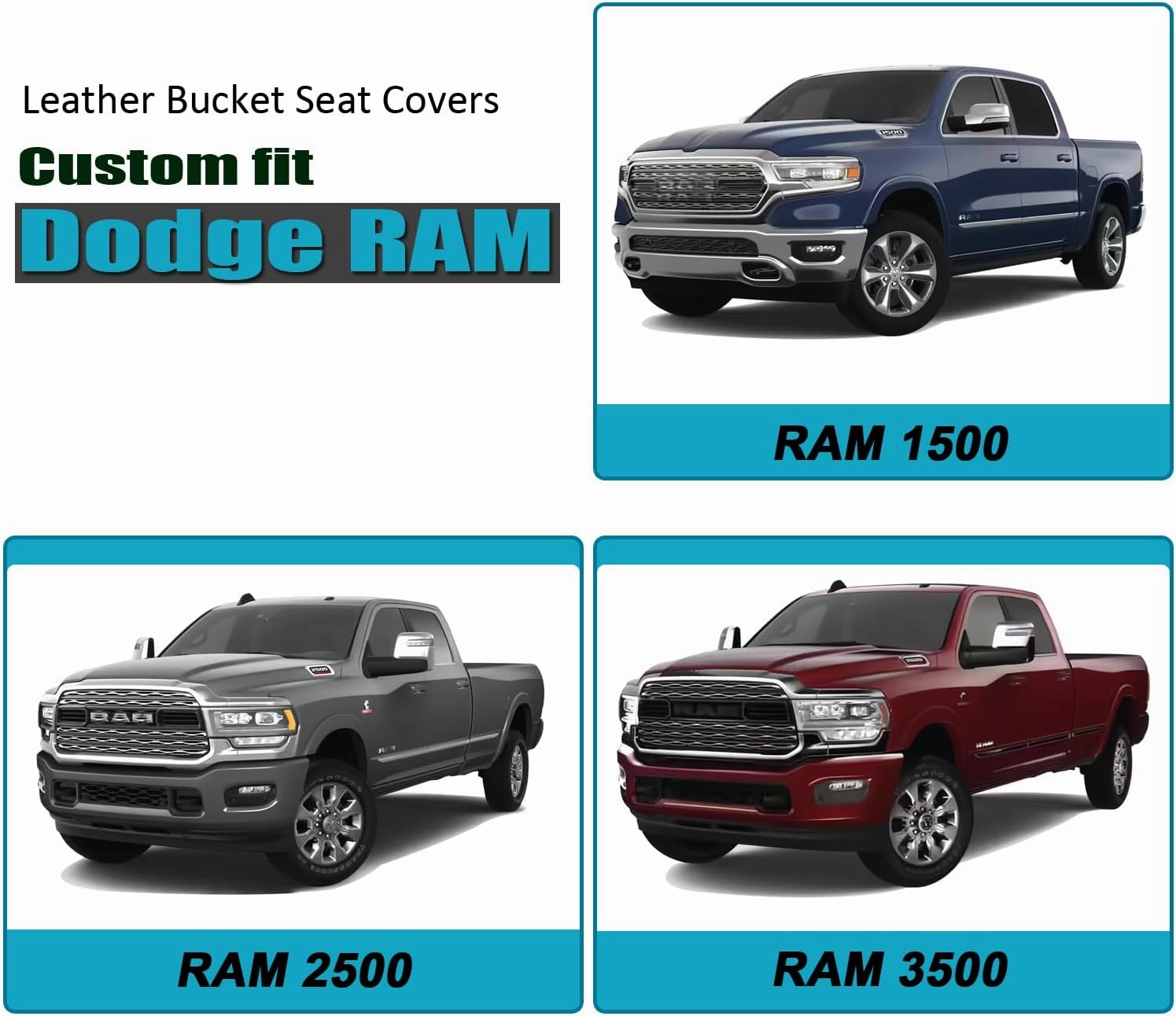 GIANT PANDA Front Car Seat Covers Custom Fit Dodge Ram 1500 2500 3500 Trucks Seat Protectors (Grey/Gray) 2-Pack