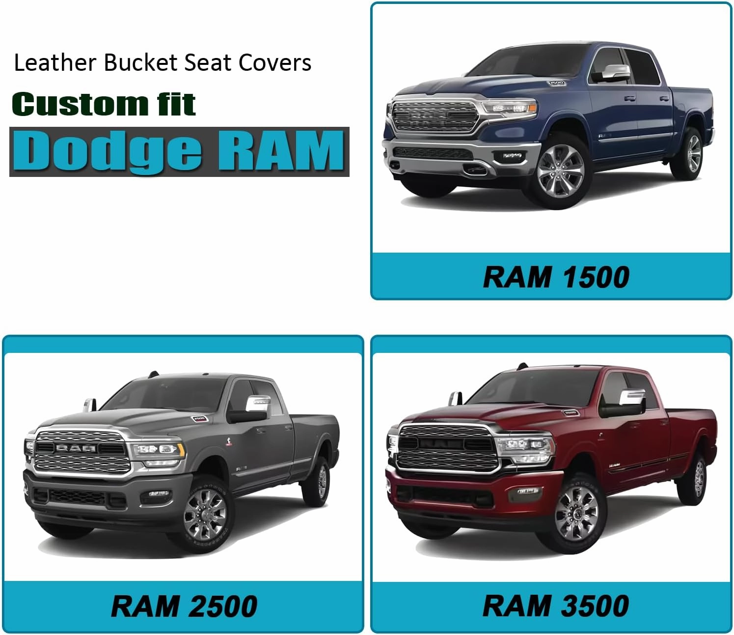 GIANT PANDA Front Car Seat Covers Custom Fit Dodge Ram 1500 2500 3500 Trucks Seat Protectors (Red) 2-Pack