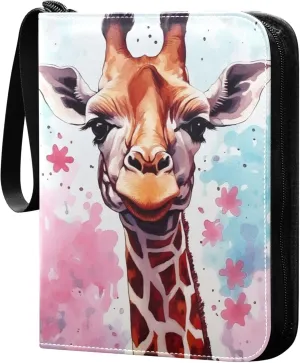 Giraffe Painting Card Binder 4 Pocket Collectible Trading Card Albums with 50 Sleeves Double Side PU Waterproof 3 Ring for Sports & Game Cards