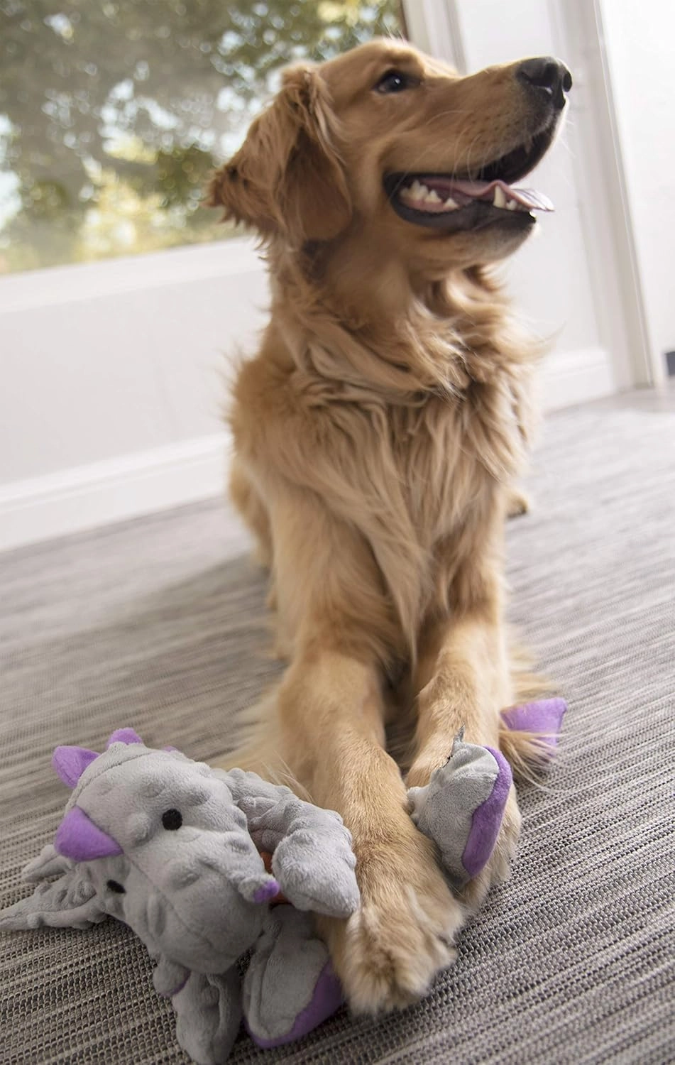 goDog Bubble Plush Dragons Squeaky Dog Toy, Chew Guard Technology - Gray, Large
