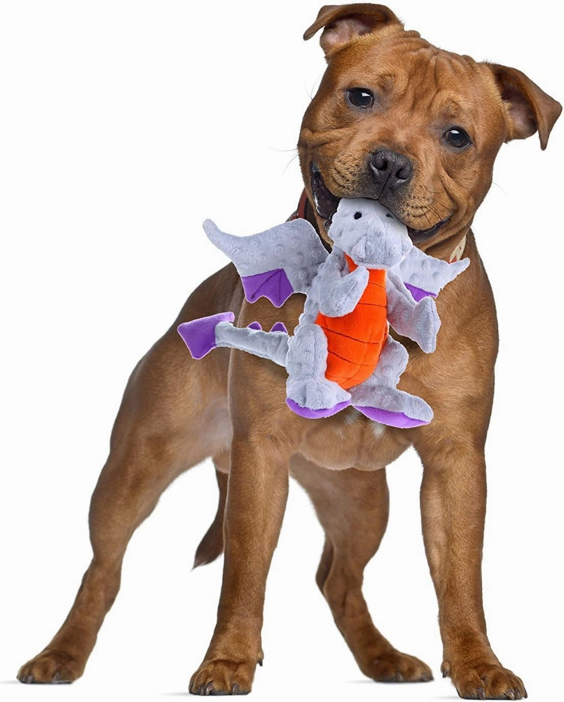 goDog Bubble Plush Dragons Squeaky Dog Toy, Chew Guard Technology - Gray, Large