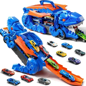 GOGIHCCH Dinosaur Toys for Kids 3-5, Toddler Truck Toys for Ages 5-7, Dinosaur Transporter Truck with 10 Die-Cast Cars, Transforms into Dino for Kids Boys Girls Age 3 4 5 6