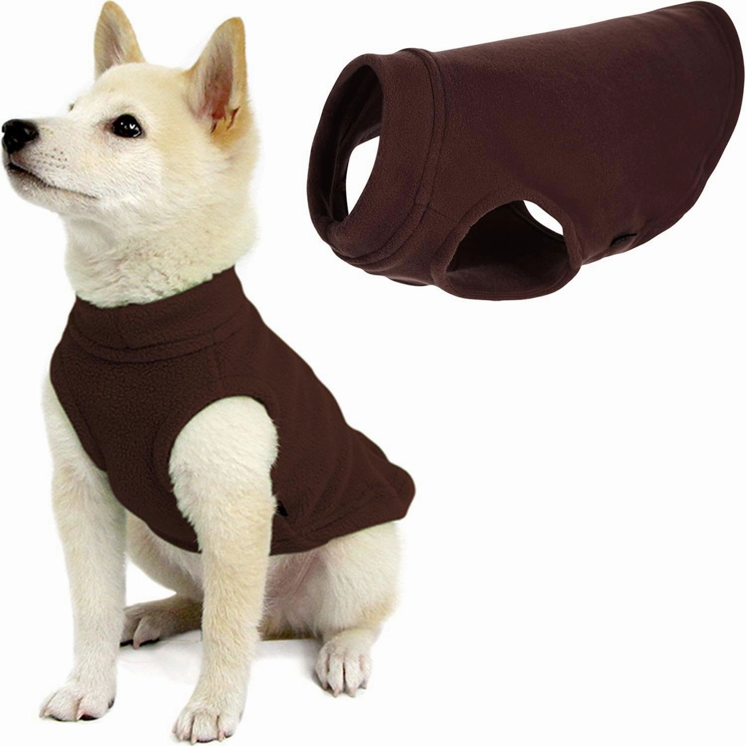 Gooby - Stretch Fleece Vest, Pullover Fleece Vest Jacket Sweater for Dogs, Brown, Medium Length (11")