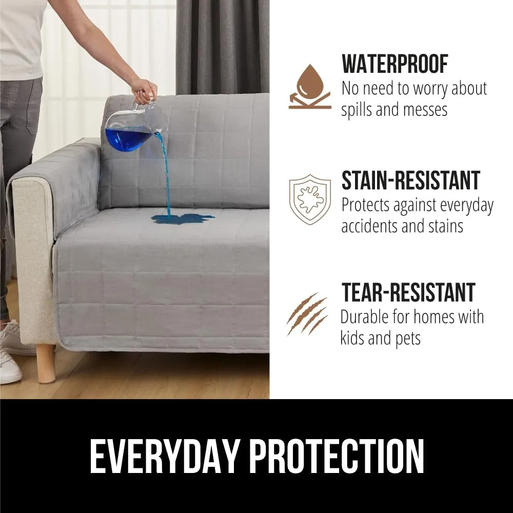 GORILLA GRIP Patented Waterproof Slip-Resistant 23" Chair Protector Cover, for Leather or Fabric Couch Cushion, Large Microsuede Furniture Covers Dogs Pets Machine Washable Slipcover, Gray