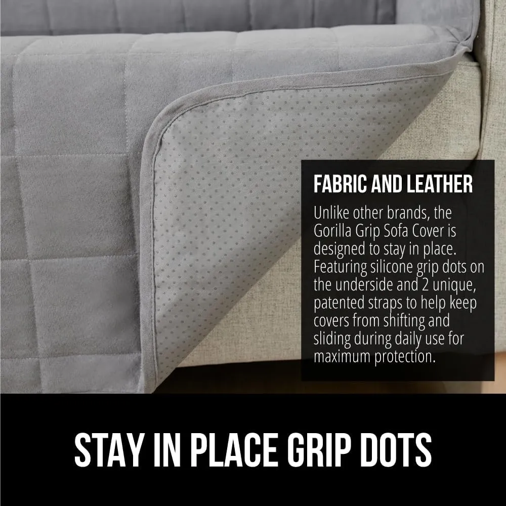 GORILLA GRIP Patented Waterproof Slip-Resistant 23" Chair Protector Cover, for Leather or Fabric Couch Cushion, Large Microsuede Furniture Covers Dogs Pets Machine Washable Slipcover, Gray