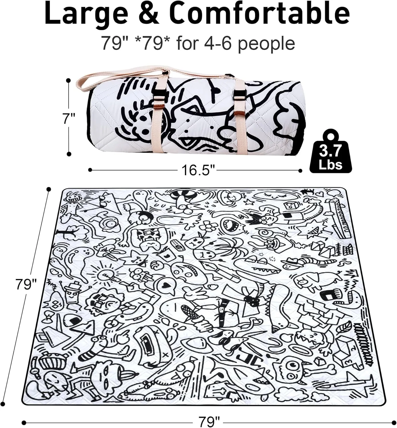 Graffiti Picnic Mat, 79" x 79" Extra Large Outdoor Blanket, Washable Foldable Portable for Park/Beach/Camping/Concerts