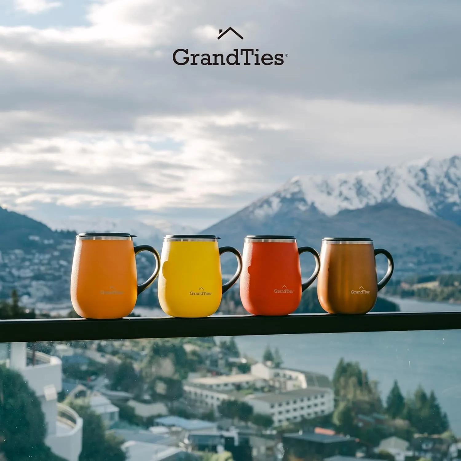 GRANDTIES Insulated Coffee Mug with Handle - Sliding Lid for Splash-Proof 16 oz Wine Glass Shape Thermos Tumbler with Double Walled Vacuum Stainless Steel to Keeps Beverages Hot or Cold - Lemon