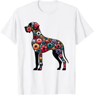 Great Dane Floral Silhouette Dog Great Dane Lovers Owners T-Shirt