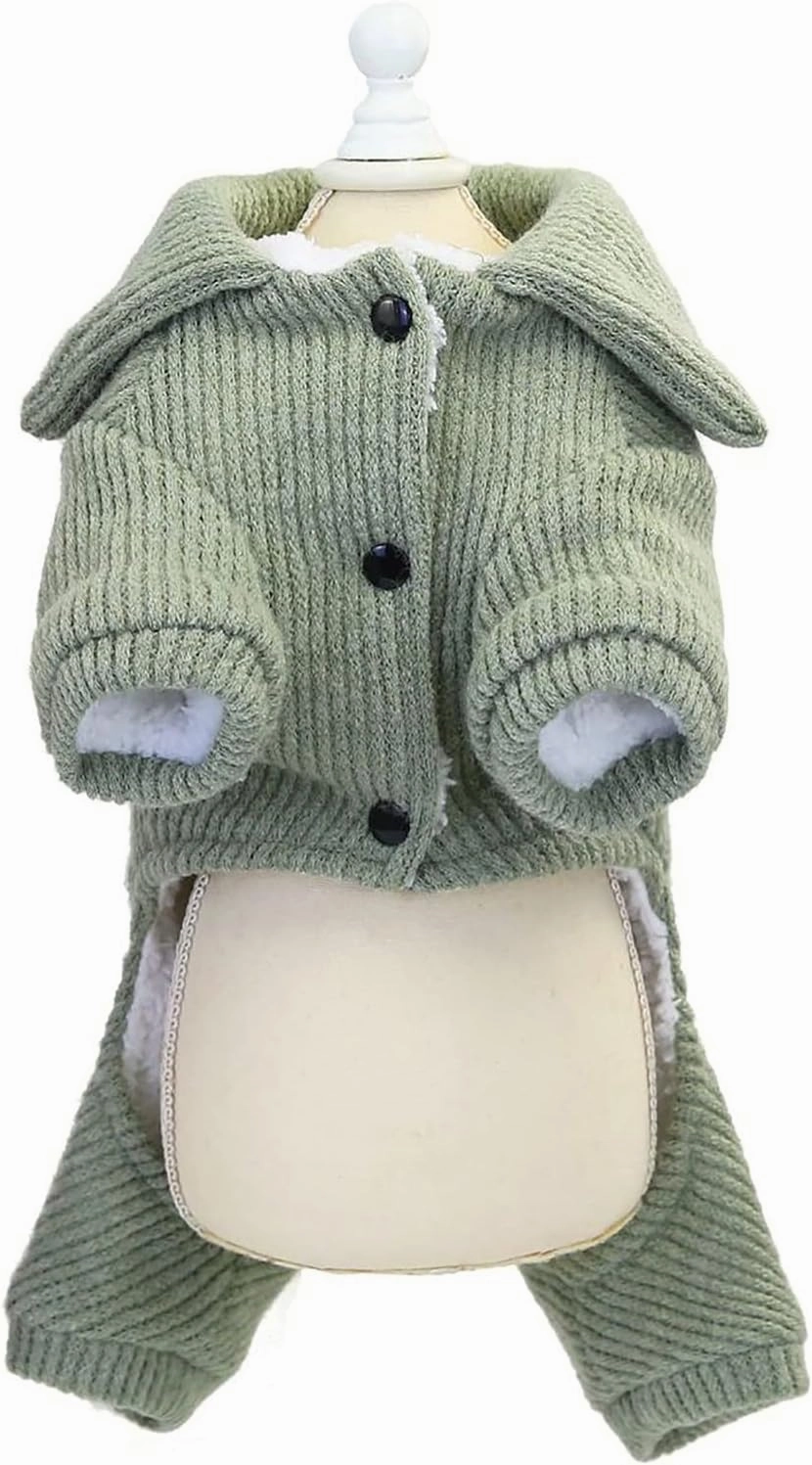 Green XXL Fleece Dog Sweater - Warm Winter Jumpsuit for Small & Medium Dogs & Cats